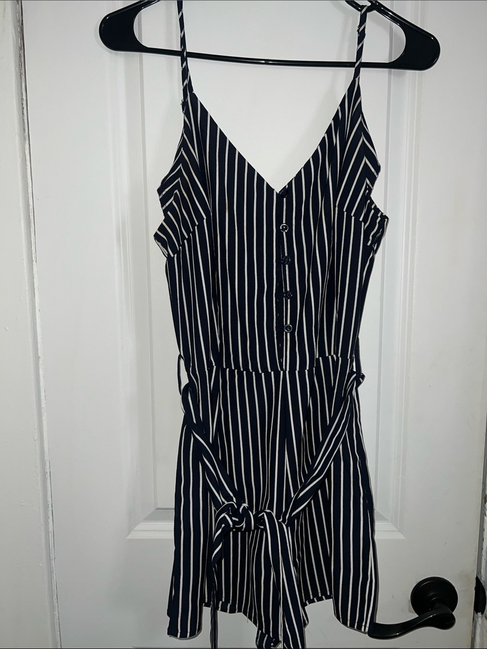 Navy & White Striped Button-Front Romper